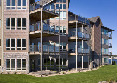 Bayside Condos lakeside facade - residential apartment design, Iowa