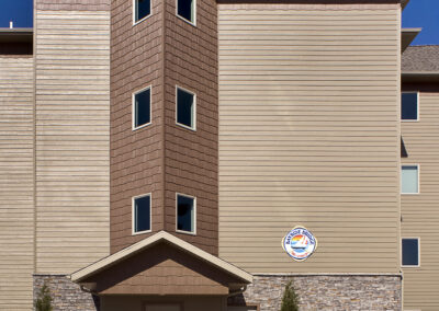 Bayside Condos exterior entrance - lakeside condo design, Arnold's Park Iowa