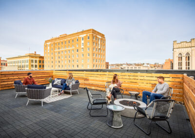 Motor Mart Commerce Building patio - commercial building design, Iowa