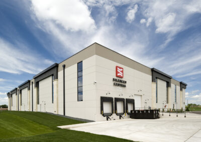 Modern distribution center and loading docks exterior