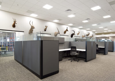 Modern distribution center and corporate office employee cubicles