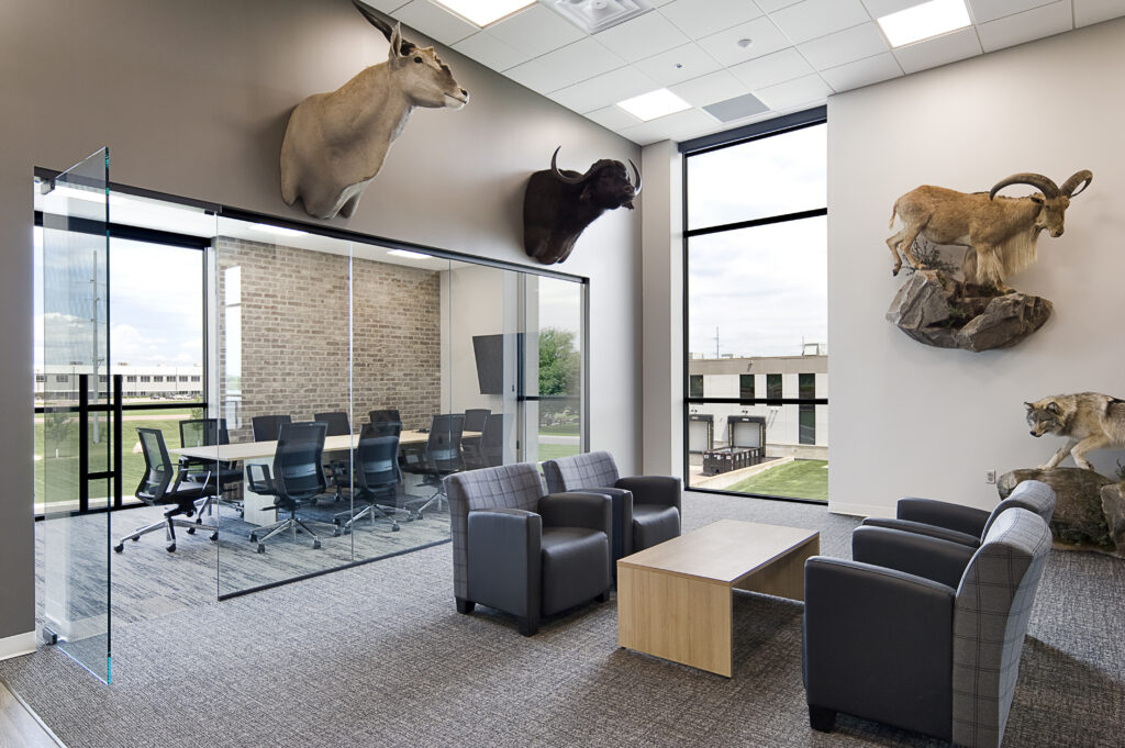 Modern distribution center corporate office meeting room and employee lounge