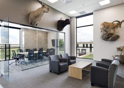 Modern distribution center corporate office meeting room and employee lounge