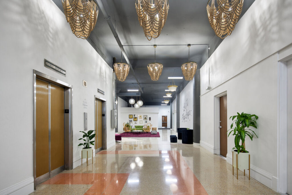 luxury apartment lobby with way finding